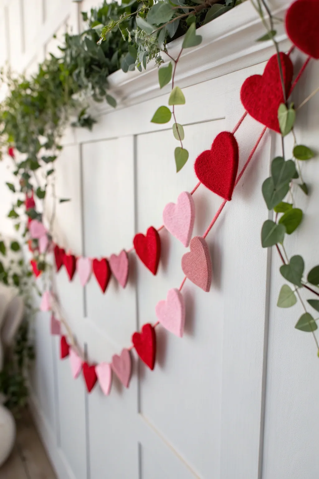 Add a touch of love to your space with this charming felt heart garland that blends simplicity with a bold pop of color.