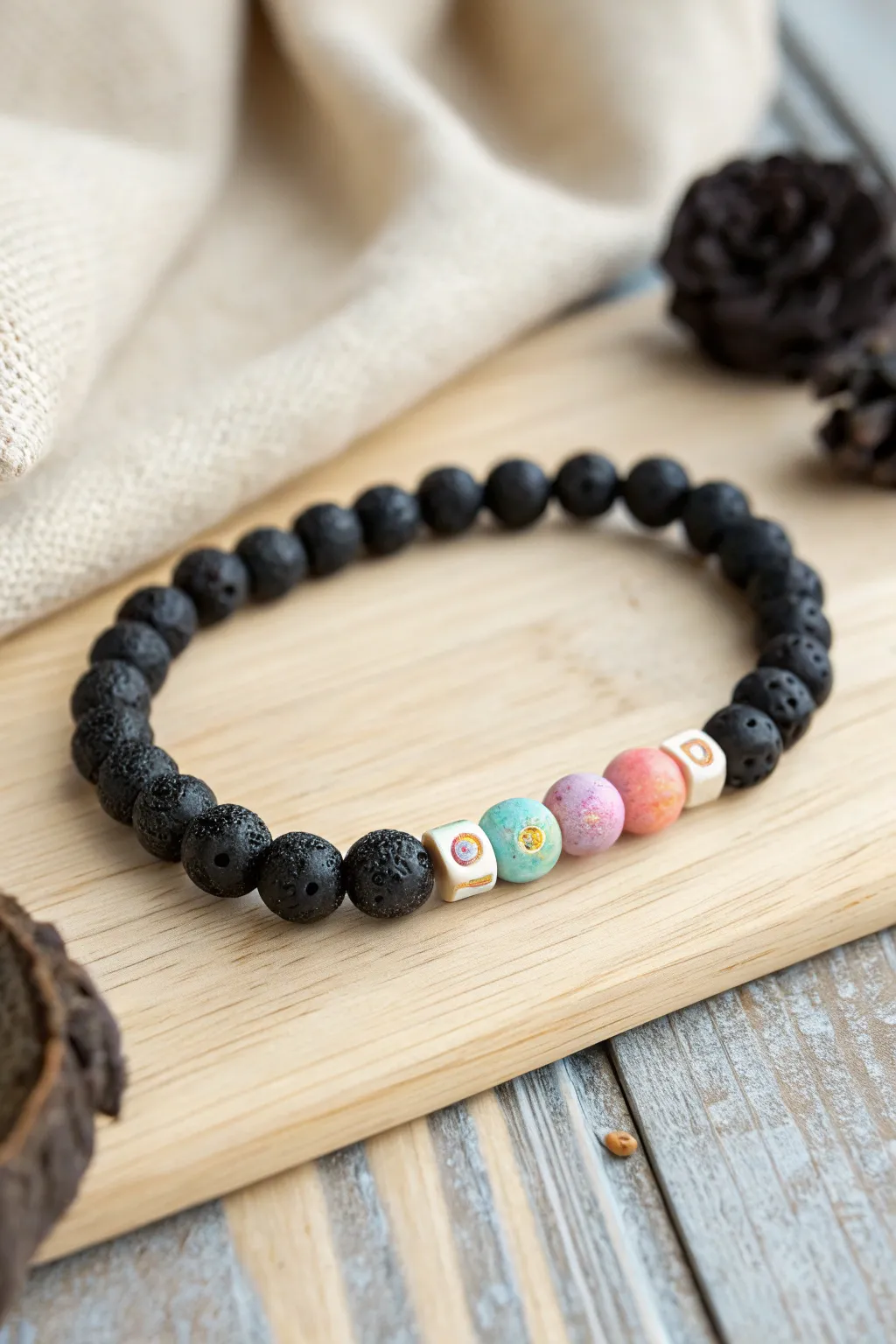 Craft your own story with personalized lava bead bracelets.