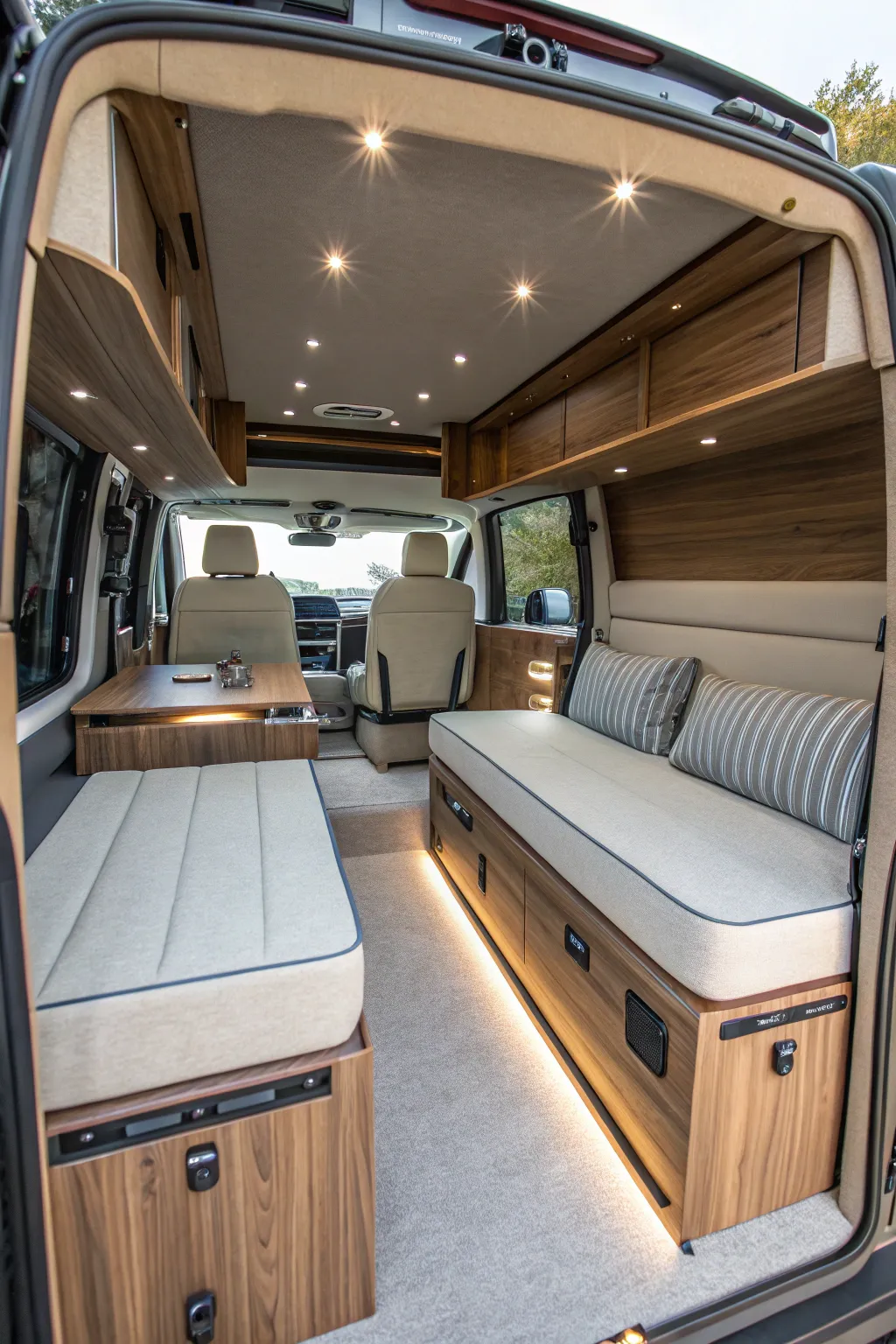 Discover the perfect blend of style and functionality with this family-friendly minivan camper layout.