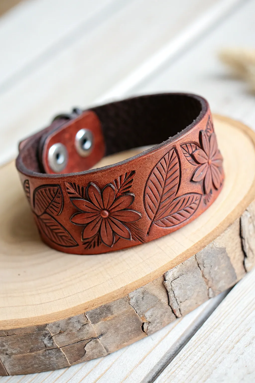 Embrace the beauty of nature with handcrafted leather jewelry inspired by organic motifs.