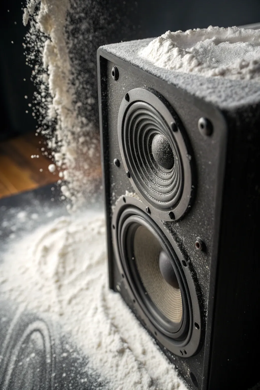 Witness the mesmerizing dance of sound waves through cornstarch—an artistic fusion of science and craftsmanship.