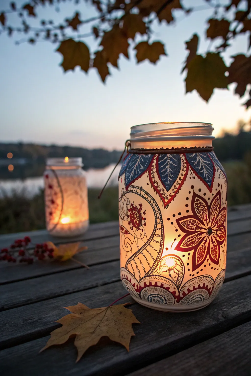 Illuminate your evenings with handcrafted charm: A glass jar lantern that captures the heart of fall.