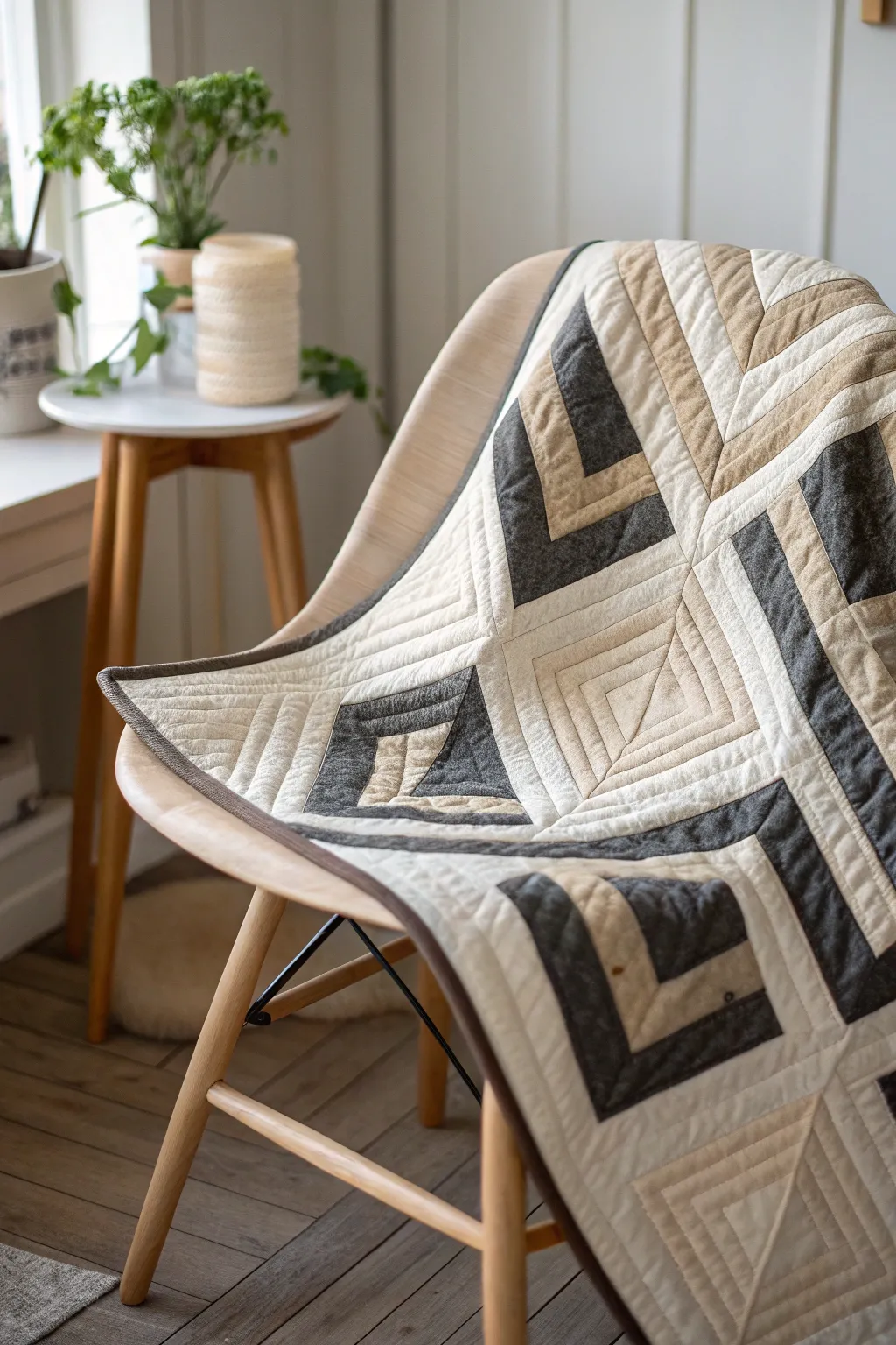 Elevate your space with the modern elegance of a parallelogram log cabin quilt.