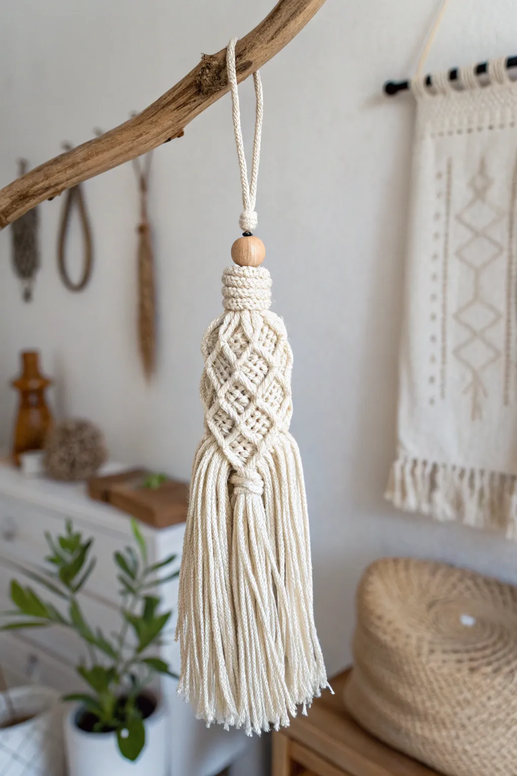 Add a touch of minimalist elegance to your holiday decor with these charming macrame tassels.