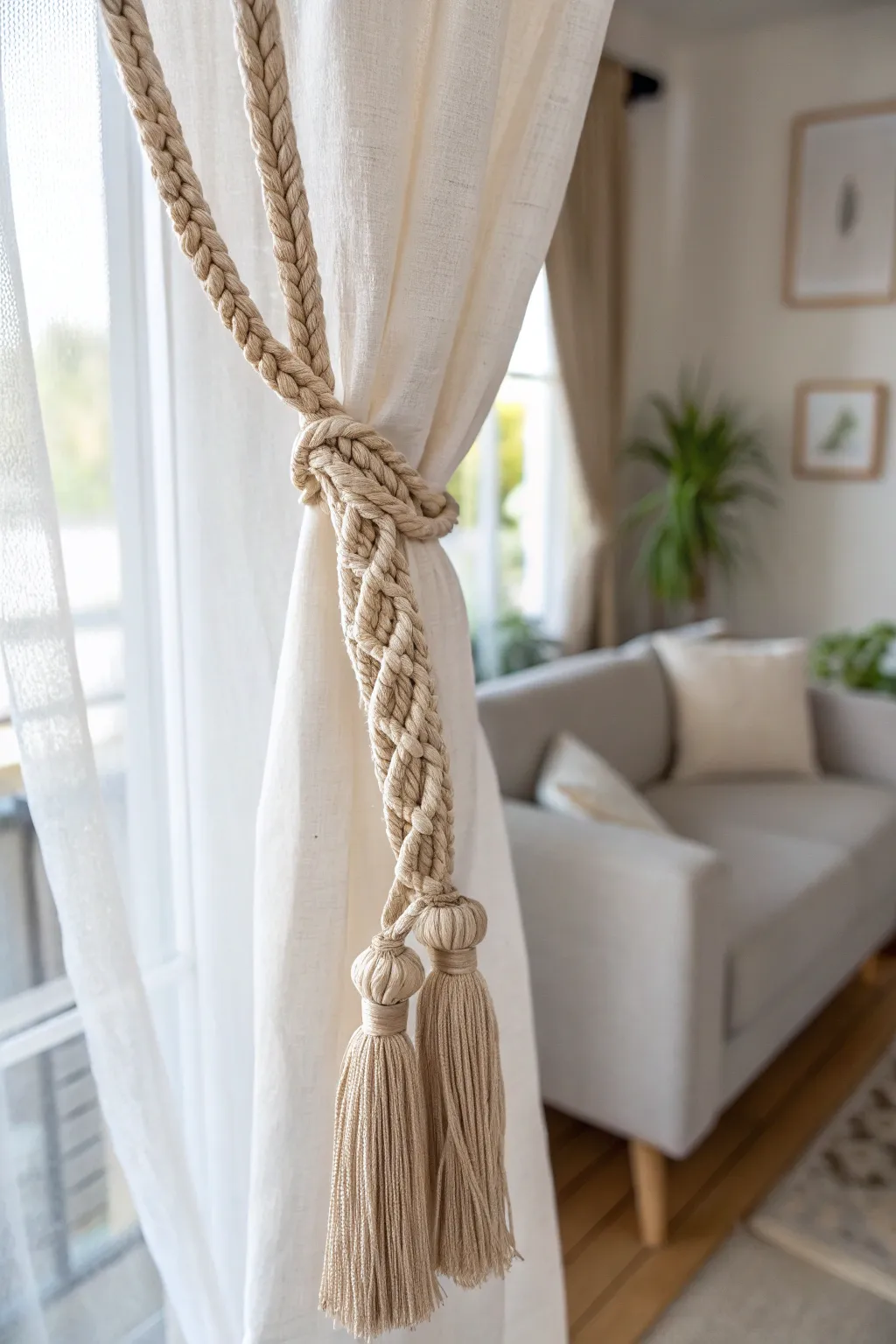 Add a touch of elegance and craftsmanship to your space with these beautiful macrame curtain tie-backs.