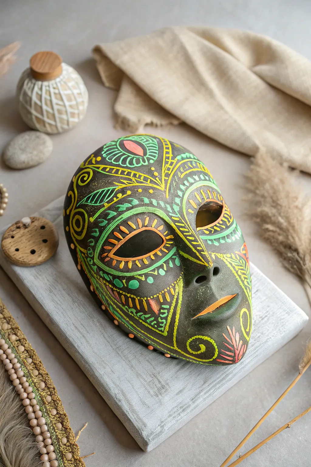 Unveil the magic: A minimalist glow-in-the-dark mask ready to shine!