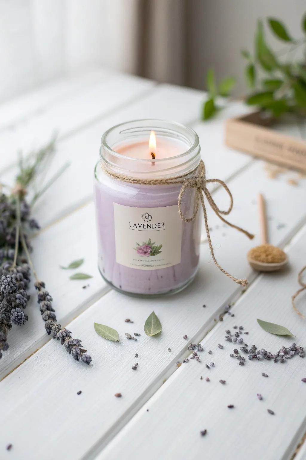 Elevate your space with the charm of a handcrafted scented candle in a mason jar. Simple beauty meets natural elegance.