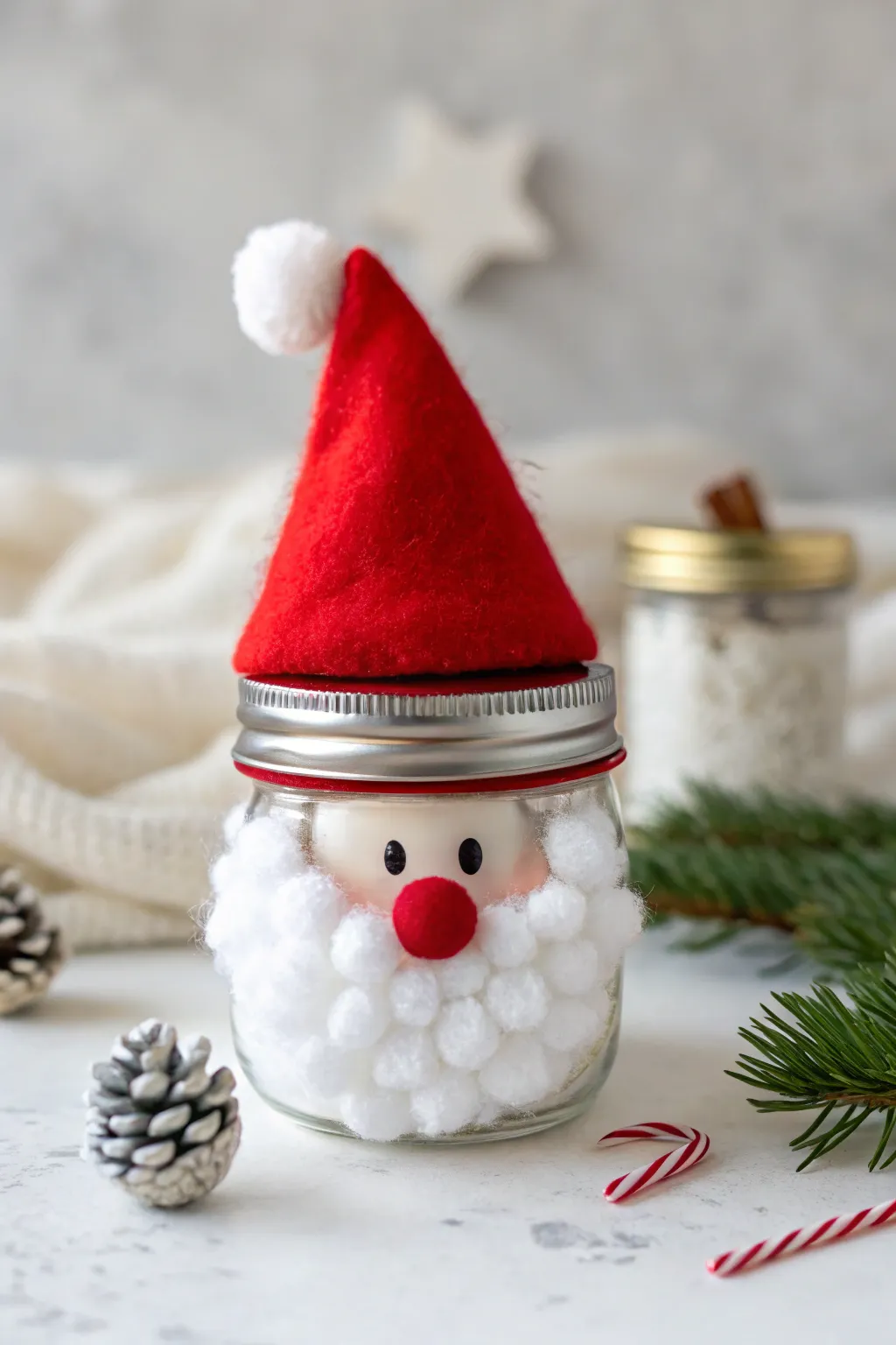 Add a touch of festive cheer to your decor with this charming Santa Claus mason jar lid ornament.