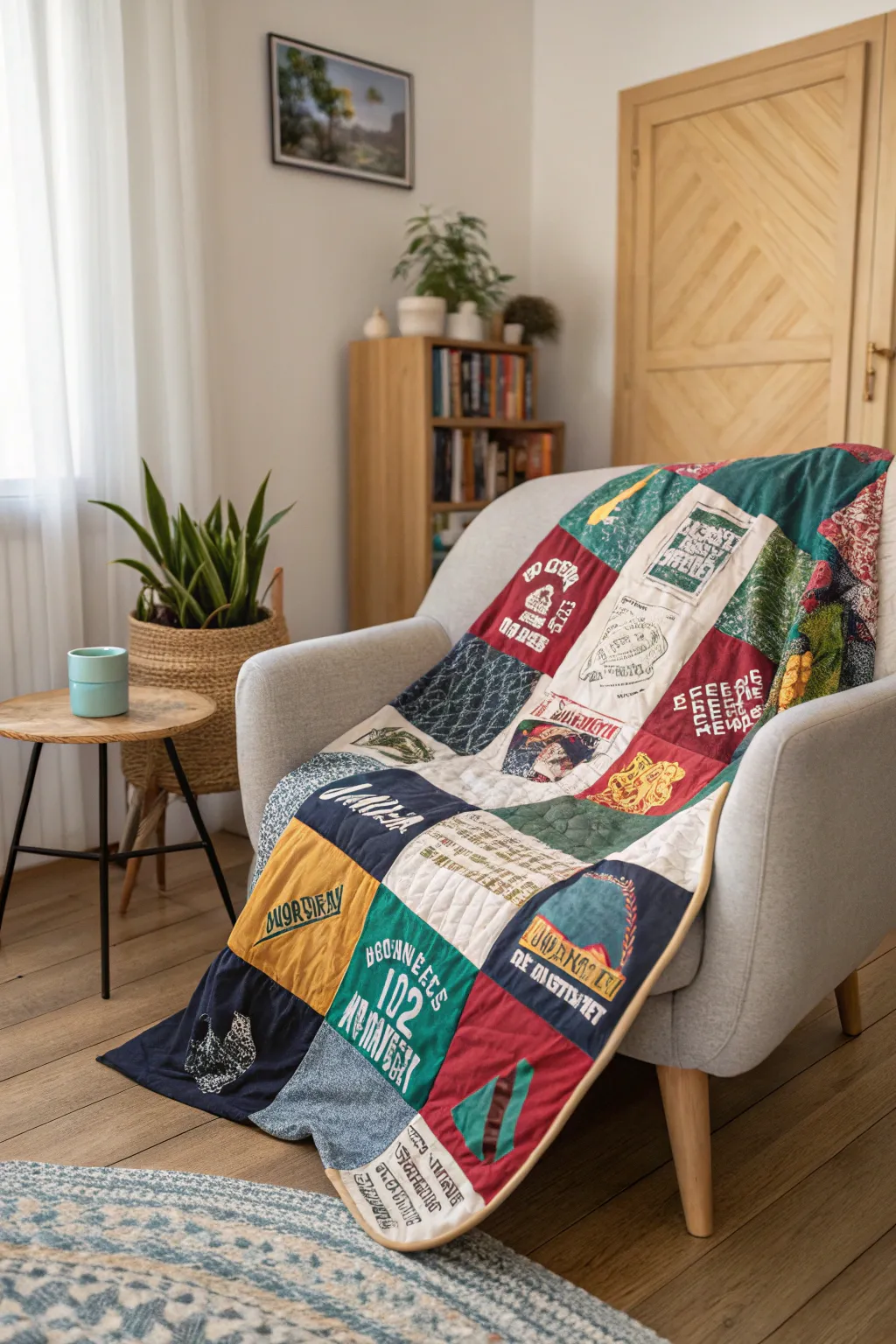 Wrap yourself in memories with this stunning upcycled t-shirt quilt, where every patch tells a story.