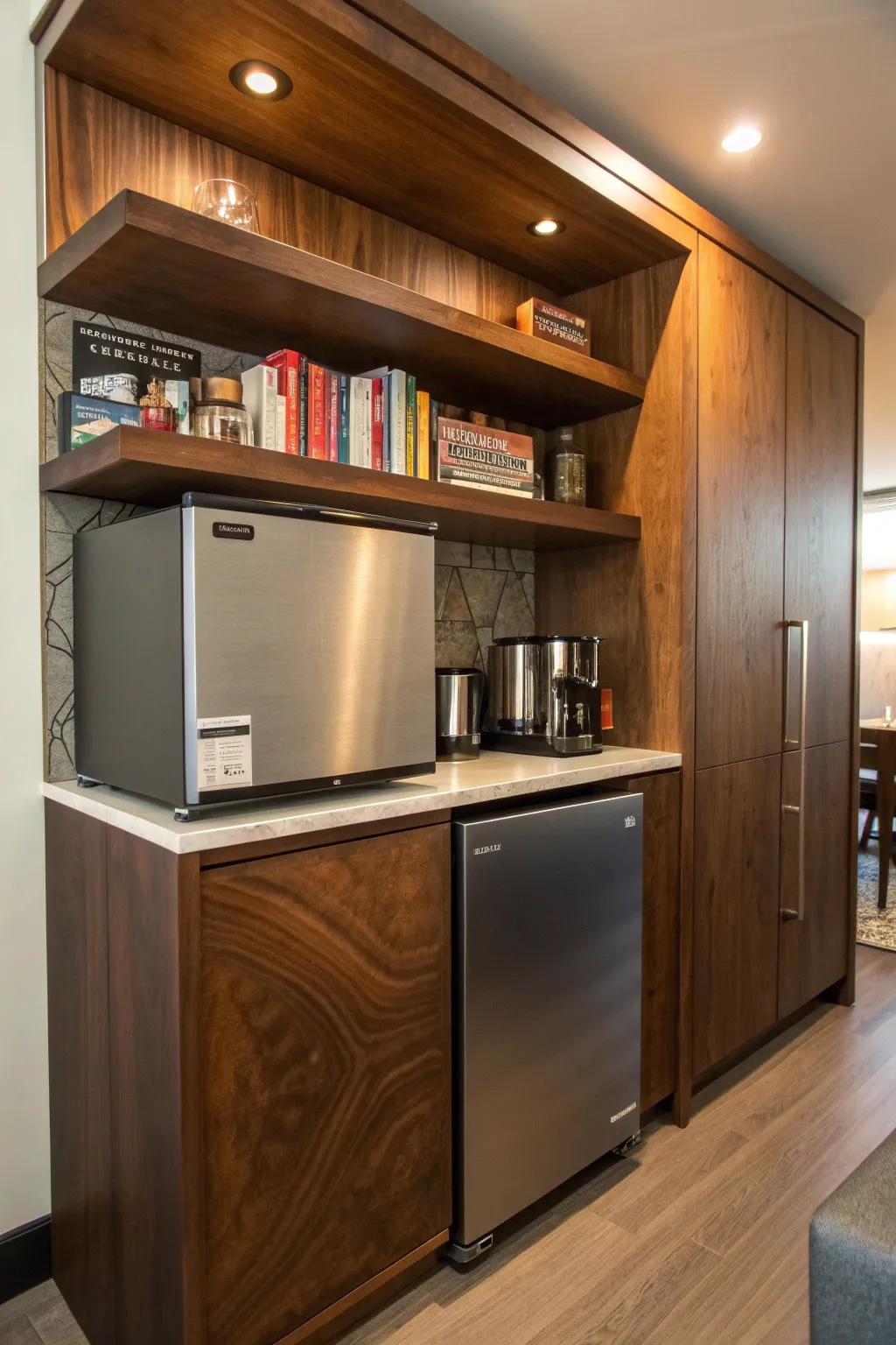 Elevate your kitchen space with a handcrafted over-the-fridge shelf, perfect for the modern man who values style and organization.