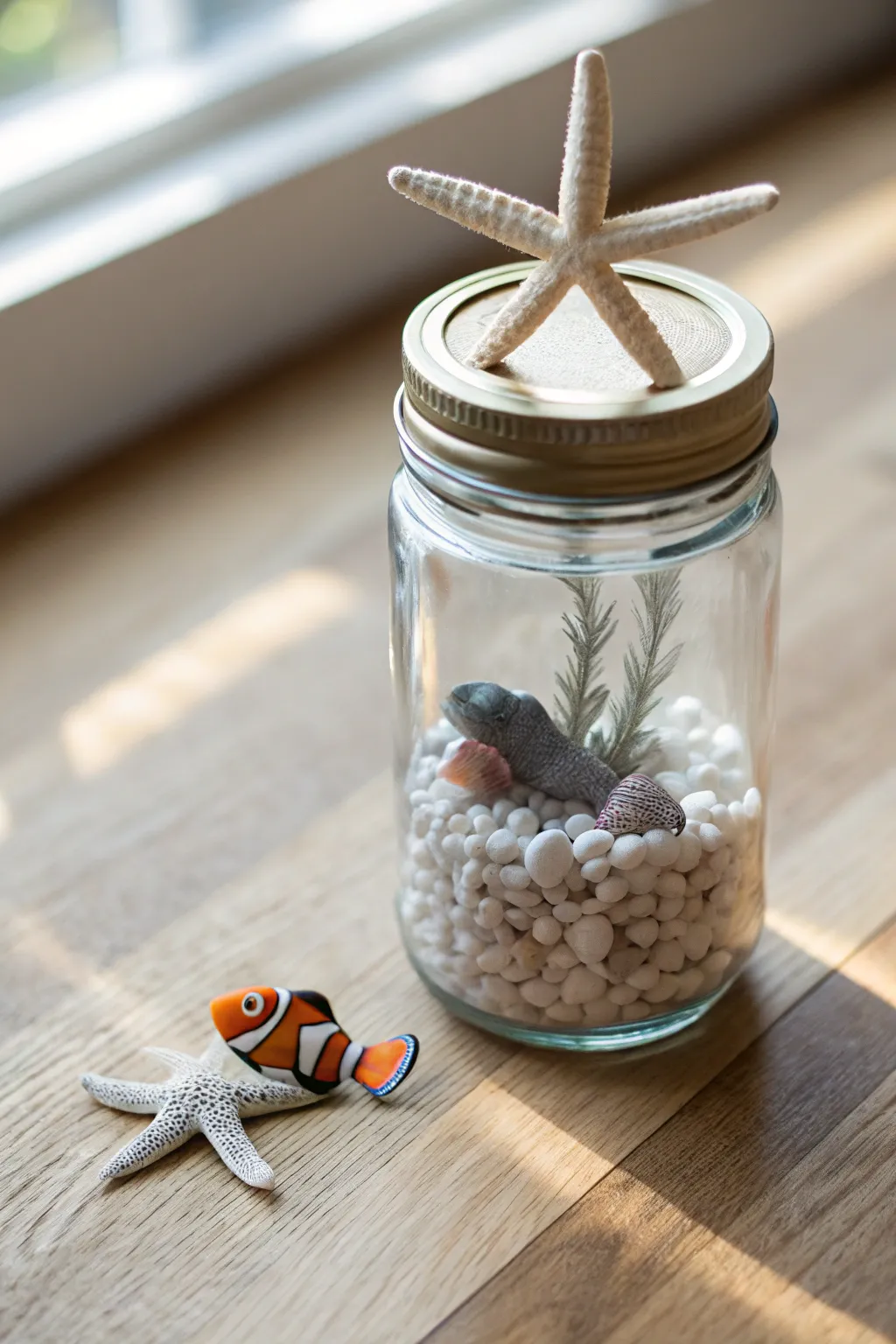 Bring the ocean indoors with this charming mini aquarium mason jar craft!