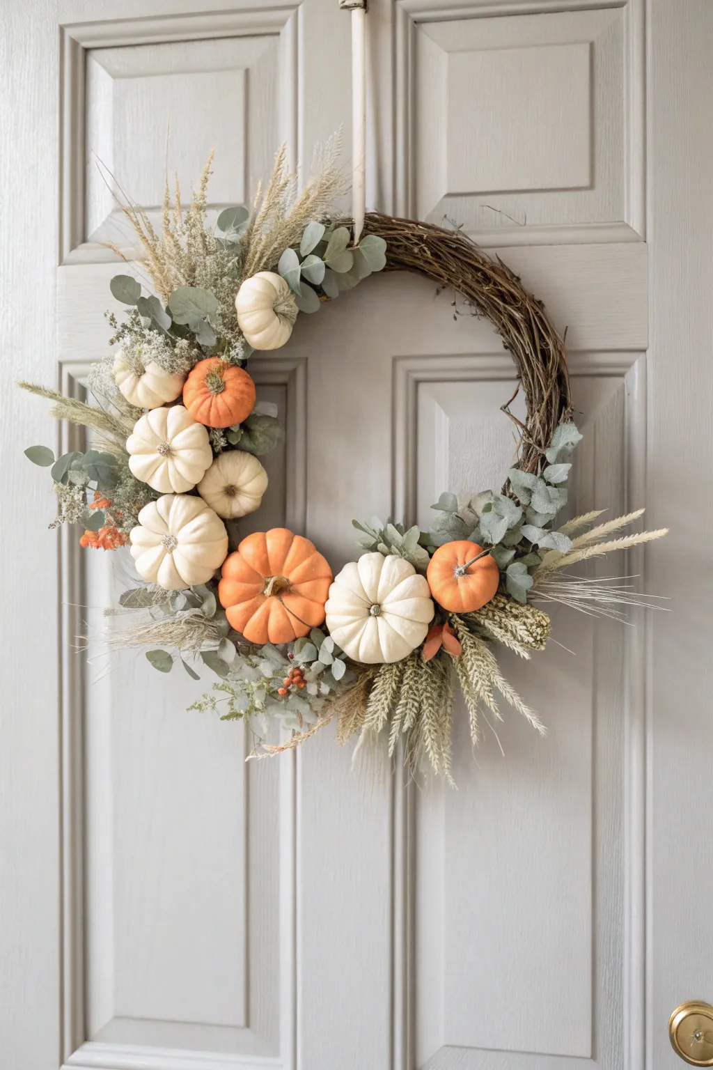 Embrace autumn's charm with a minimalist mini pumpkin wreath that whispers elegance and simplicity.