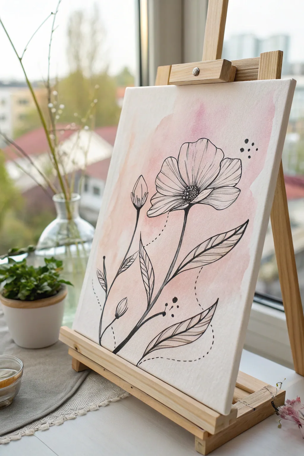 Embrace the beauty of simplicity with this elegant line art flower on a pastel canvas.