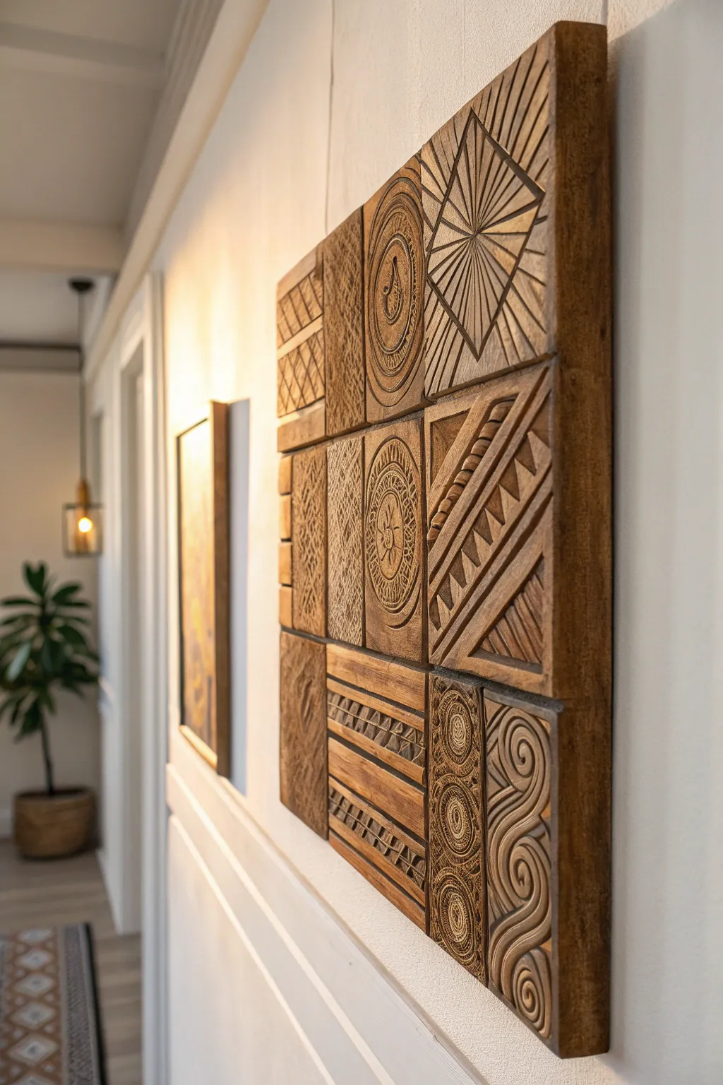 Transform your space with the rustic elegance of handcrafted textured wall panels. #HomeDecor #ScandiBoho