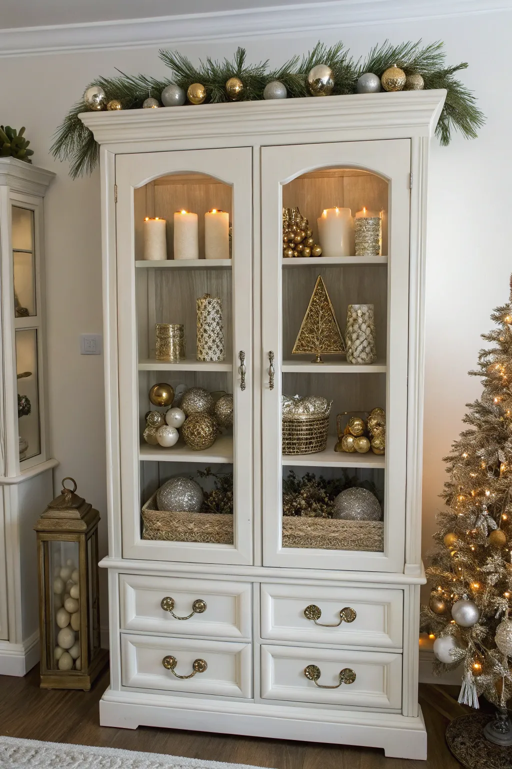 Symmetrical decor creating harmony on an armoire.