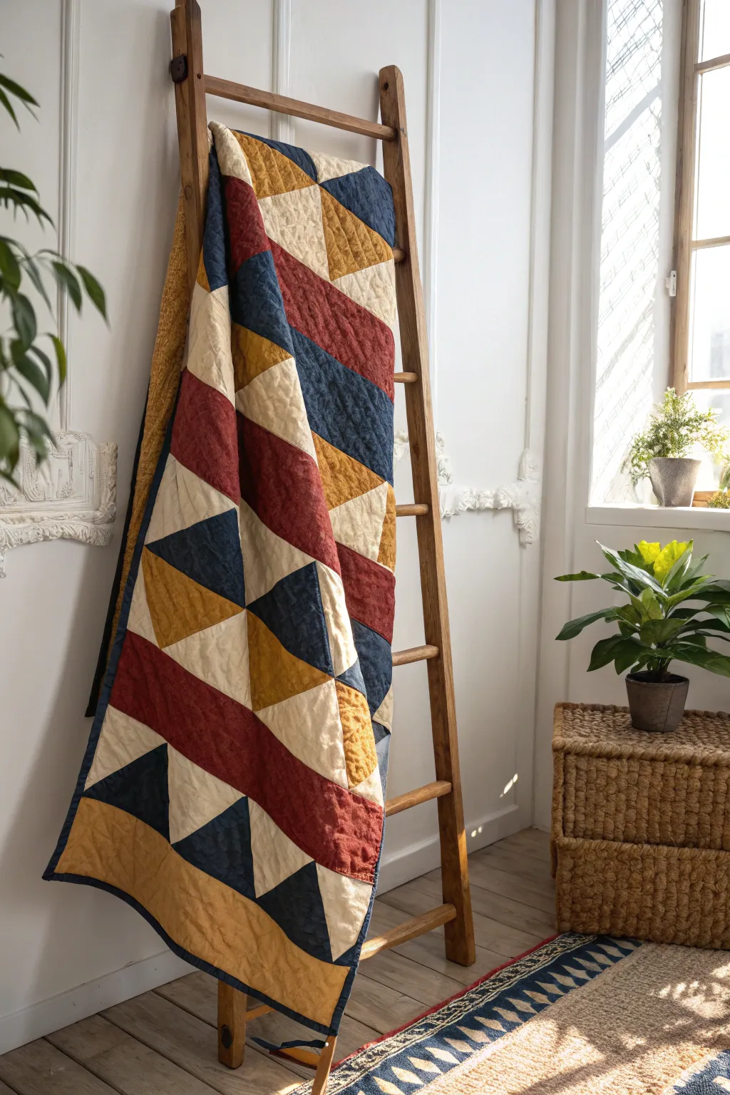 Embrace bold colors with this stunning quilt that adds a vibrant touch to any minimalist space.