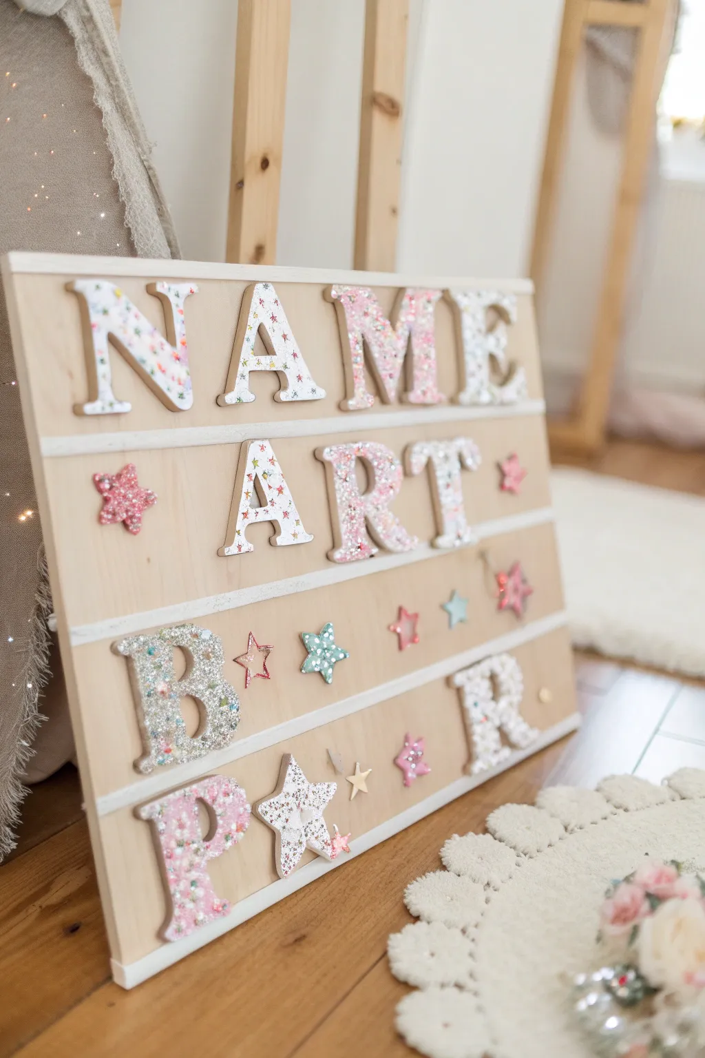 Crafted with love: Personalized name art that adds a touch of magic to your child's space.