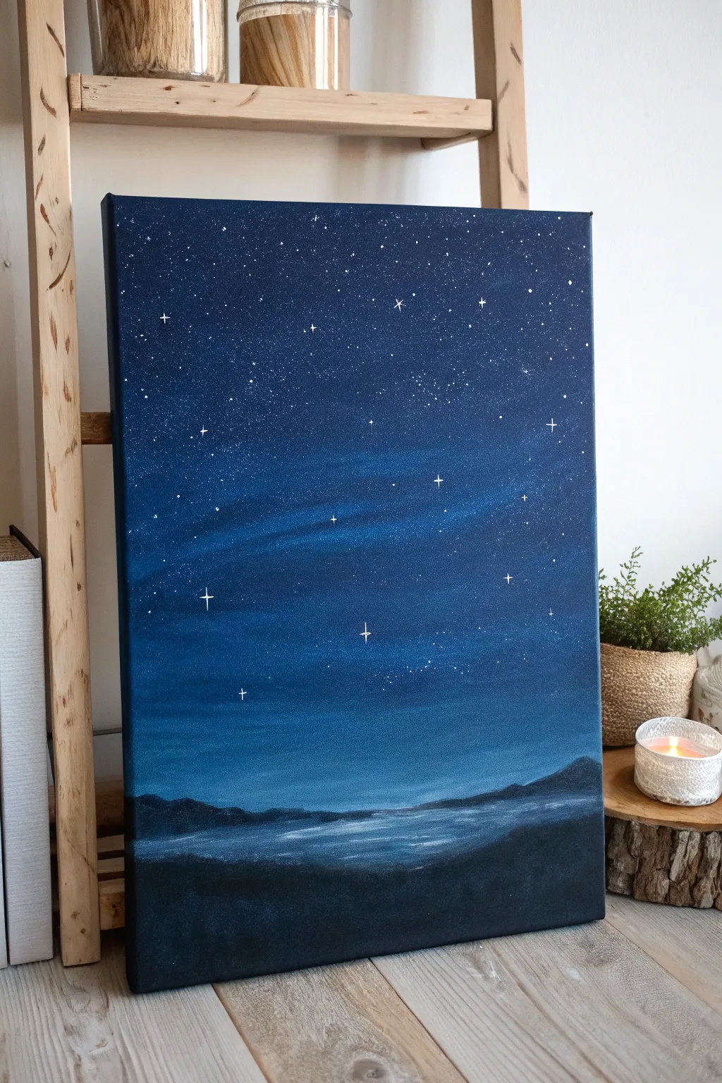 Embrace the mystery of a deep blue night sky with this minimalist masterpiece, where simplicity meets stunning beauty.