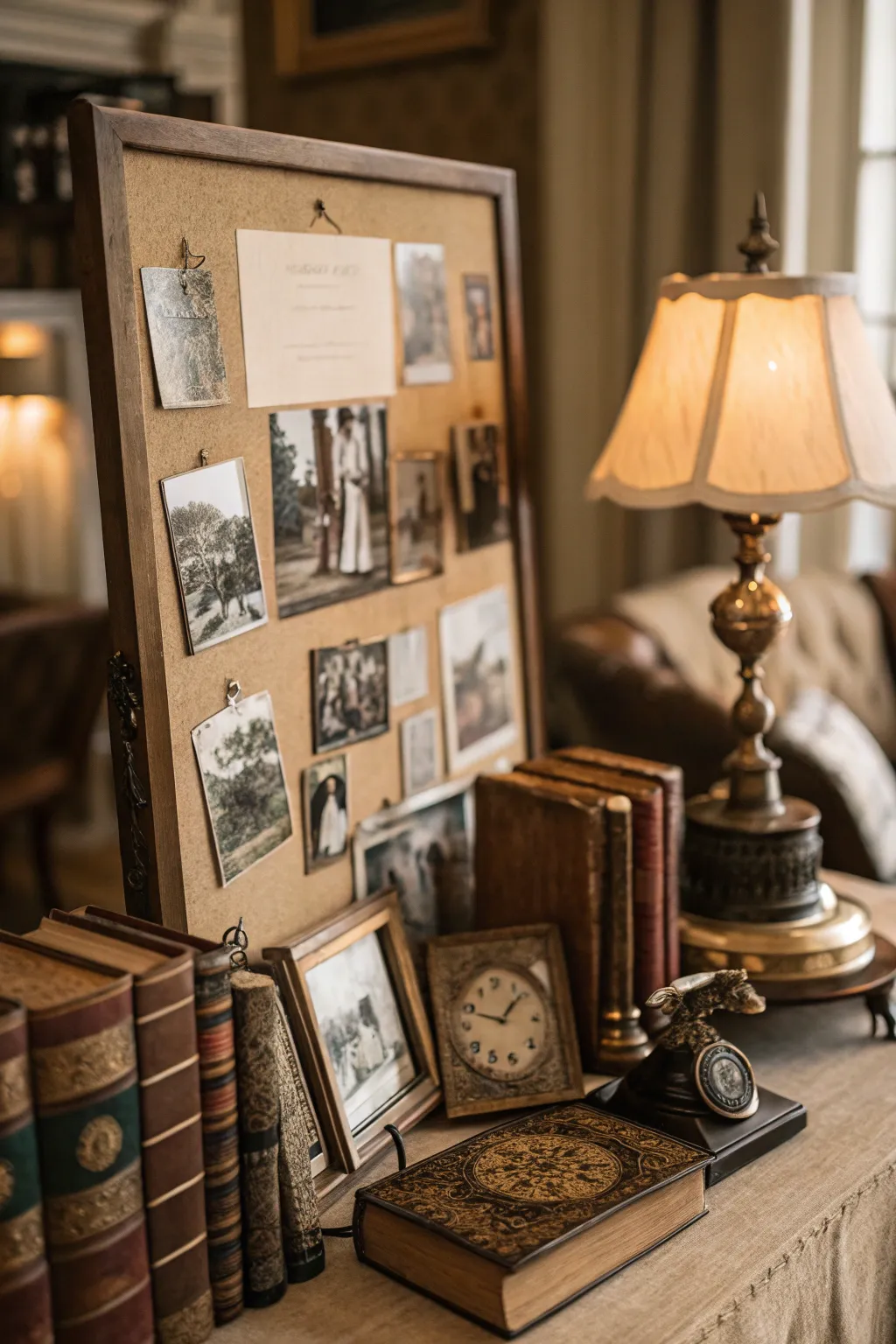 Vintage mood board highlighting timeless elegance.