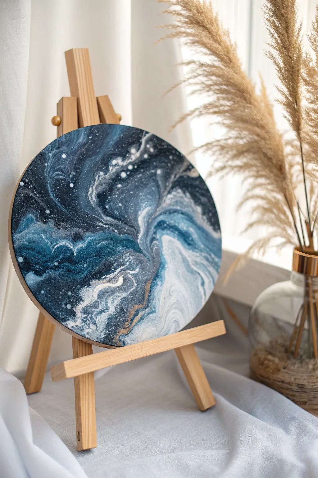 Discover the enchanting allure of acrylic pour moon art, where fluidity meets creativity in every swirl.