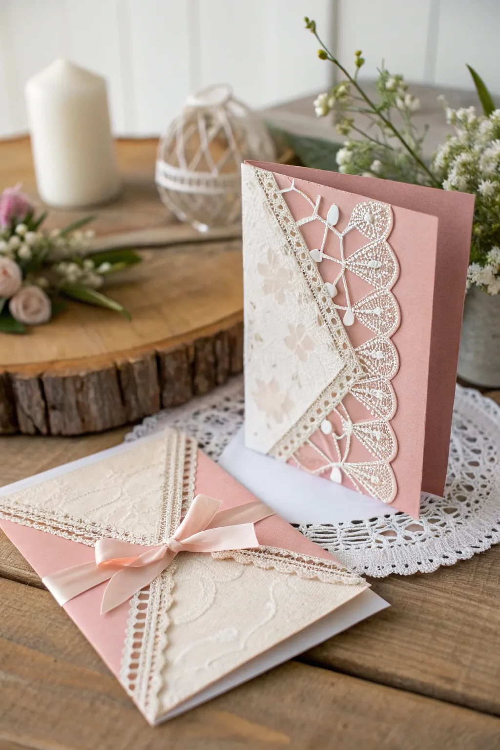 Elevate your Mother's Day card with the timeless elegance of lace and fabric.
