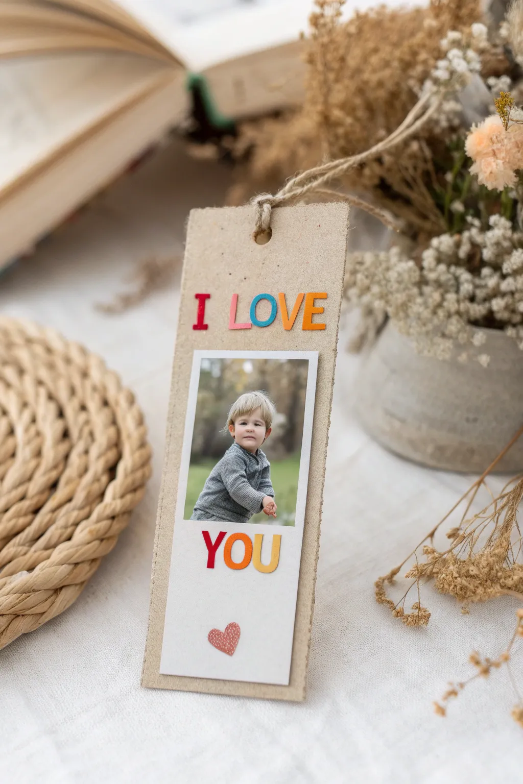 A heartfelt touch to every page: Personalized photo bookmarks that spell love.