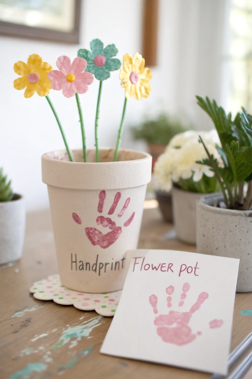 Celebrate Mother's Day with a handcrafted touch—this charming handprint flower pot card is a heartfelt way to say 'Thank you for helping me grow.'