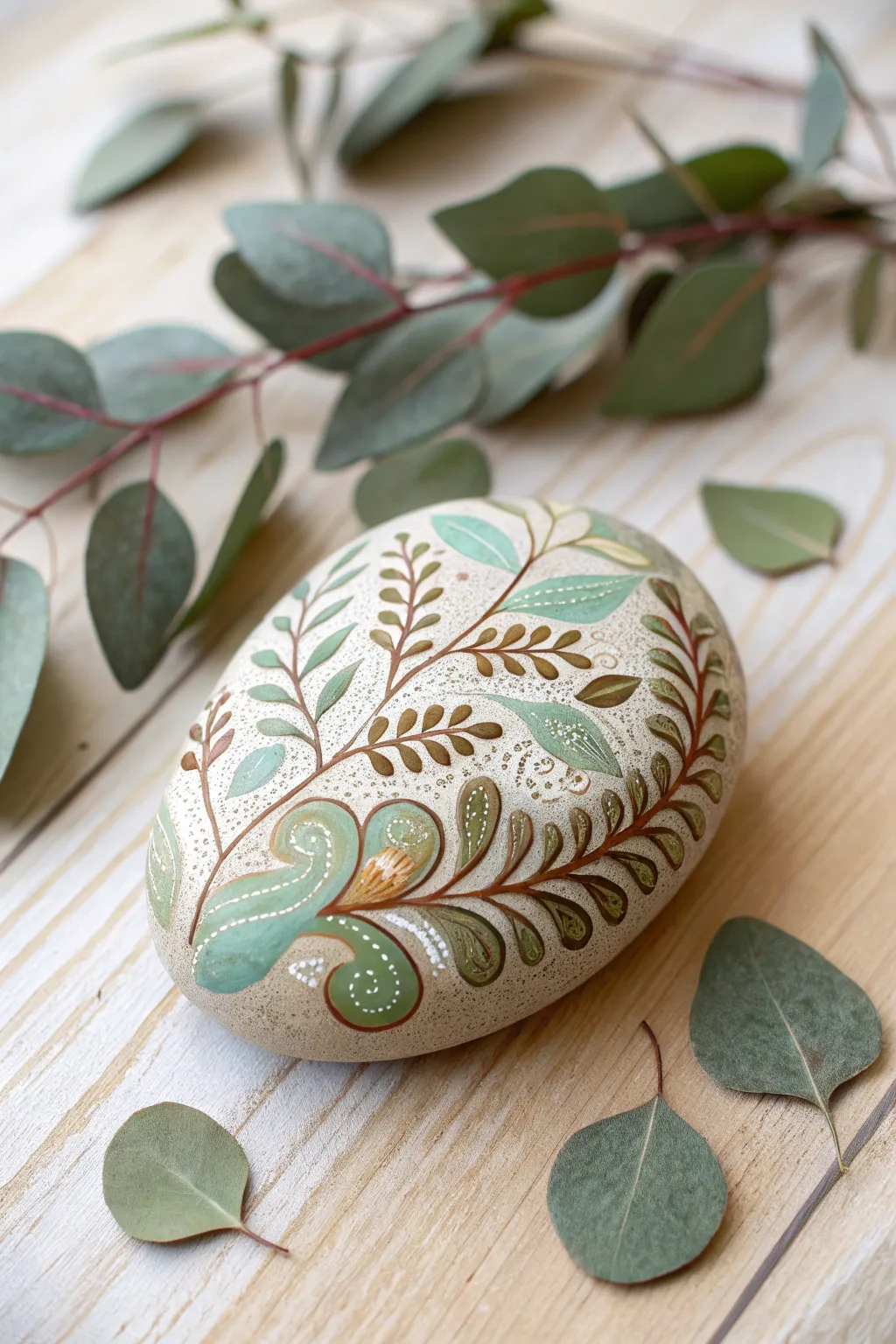 Embrace nature's elegance with this enchanting rock painting design, perfect for adding a touch of the outdoors to your home decor.