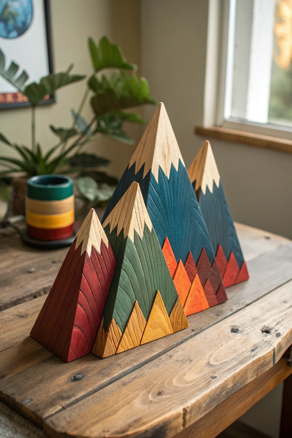 Vivid Peaks: A Masterpiece of Craftsmanship in Colorful Mountain Art.