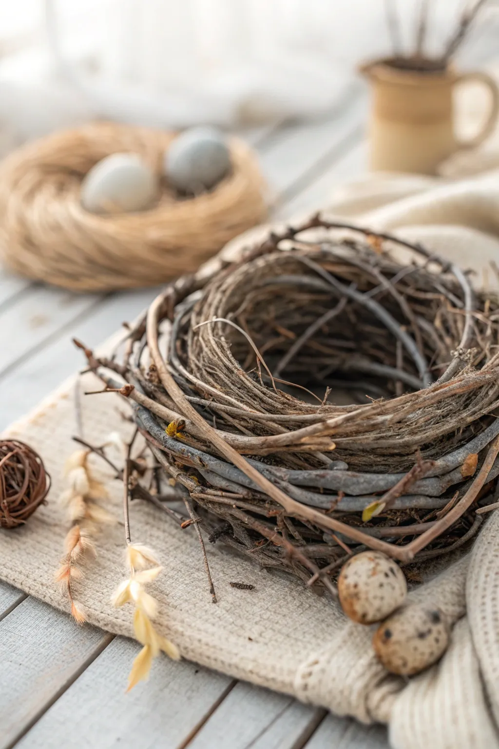 Embrace nature's elegance with a handcrafted twig and twine nest. Perfect for your next DIY project!