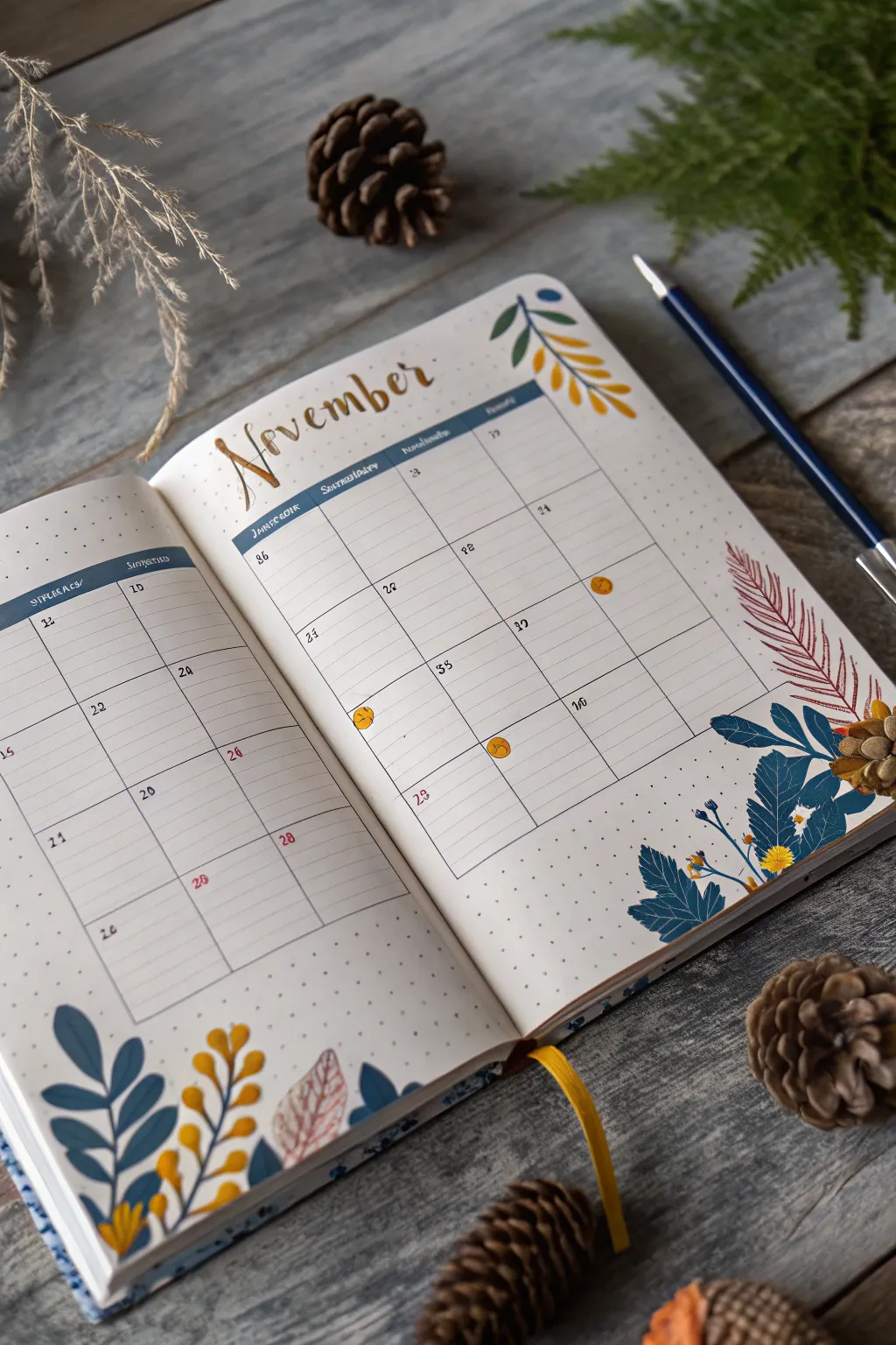 Embrace the moodiness of November with this stunning, minimalist calendar layout. Perfect for lovers of Scandinavian and Boho styles!
