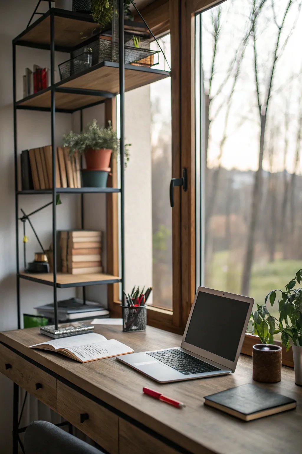 Functional furniture enhances window areas beautifully.