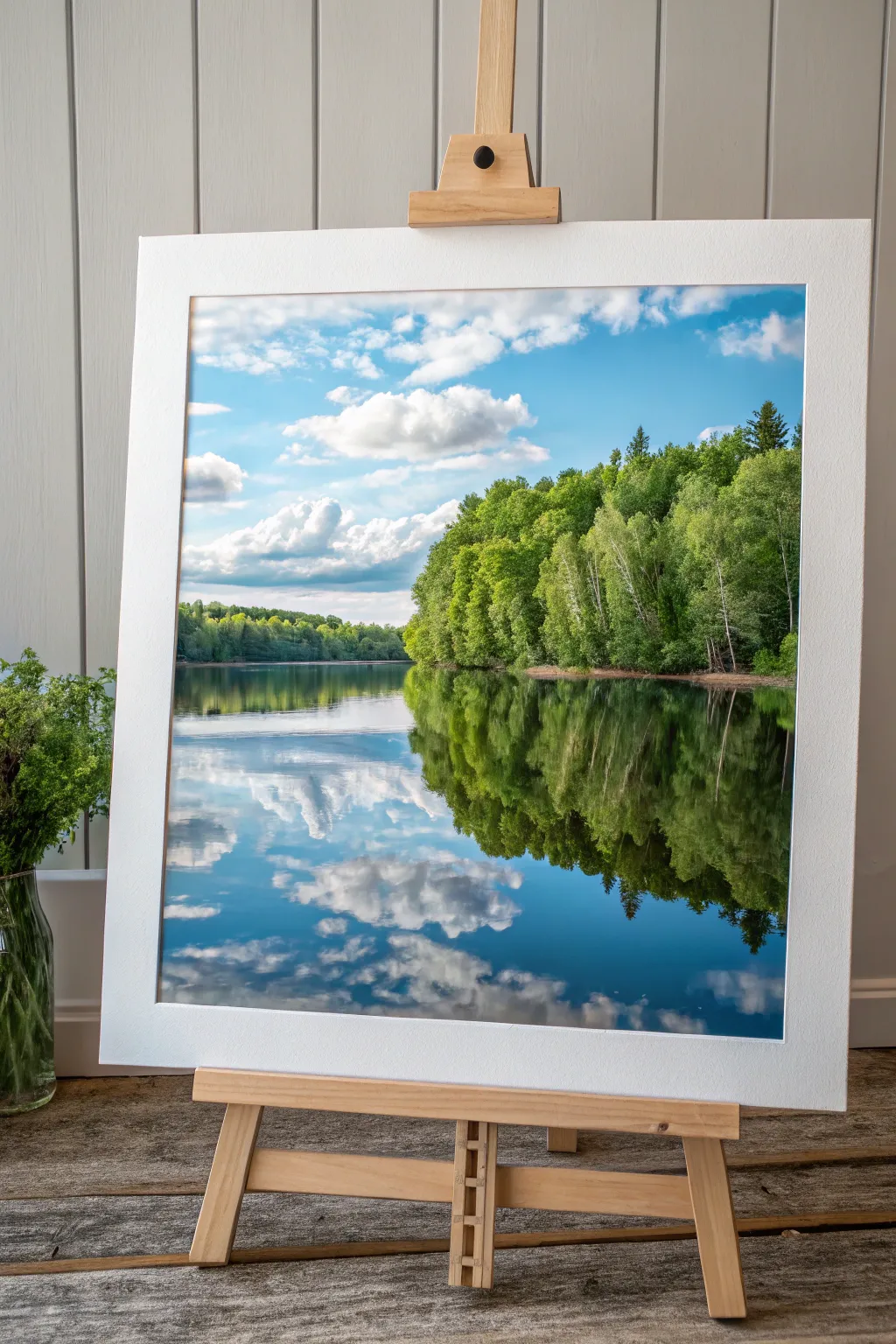 Dive into the serene beauty of nature's mirror with this minimalist oil pastel masterpiece.