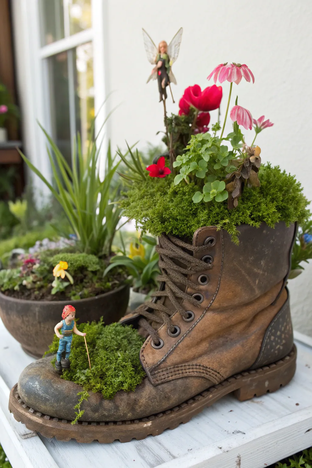 Step into a world of whimsy with this fairy garden boot planter, where magic meets minimalist style.
