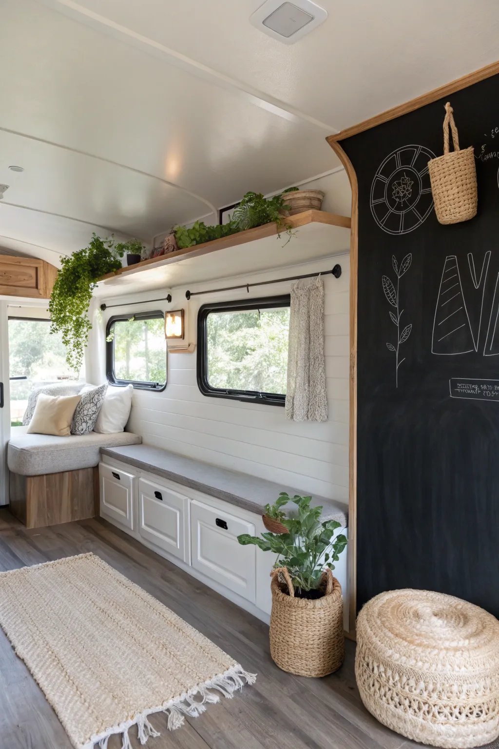 Elevate your camper's charm with a chic chalkboard wall—perfect for spontaneous creativity and a playful touch of elegance.