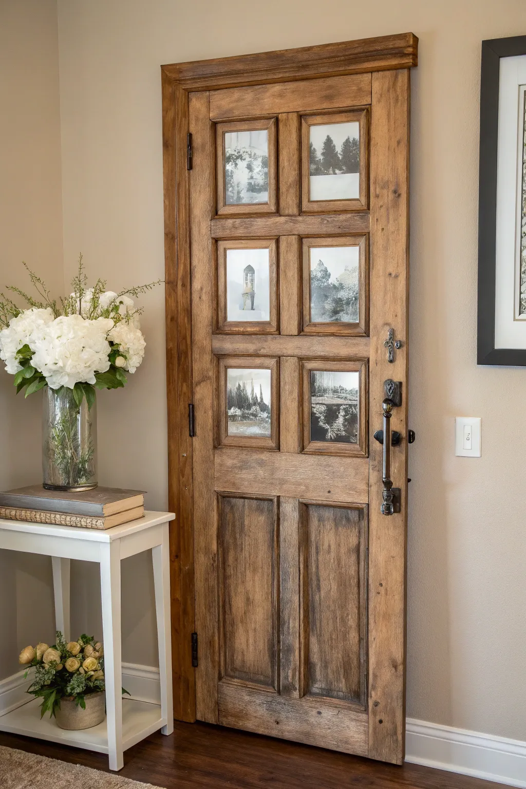 Embrace Vintage Vibes: A timeless door turned picture frame, where history meets artful simplicity.