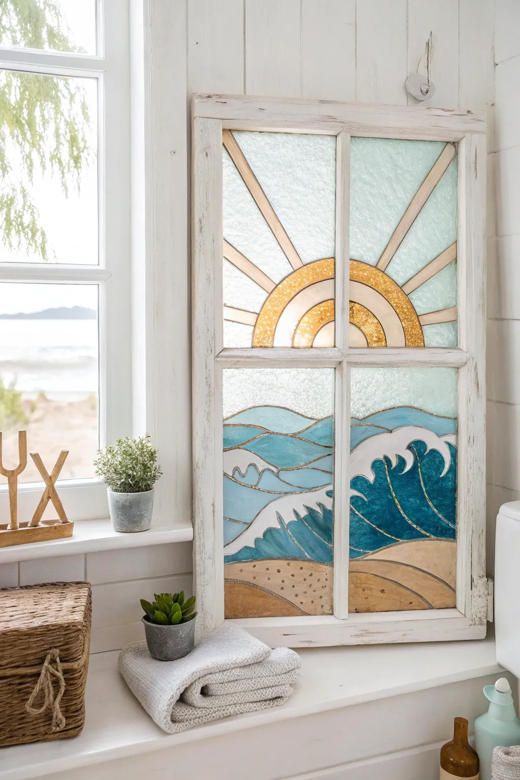 Transform your space into a coastal retreat with a handcrafted beachy suncatcher window.