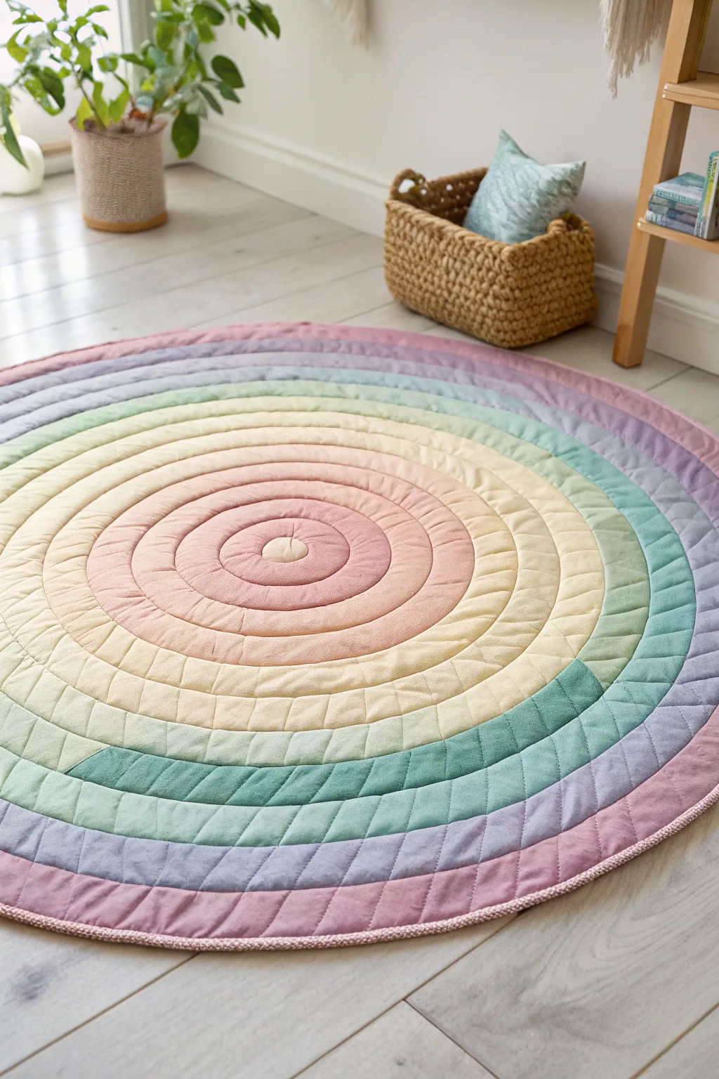 Embrace the serene beauty of concentric ombre circles, where craftsmanship meets playful elegance.