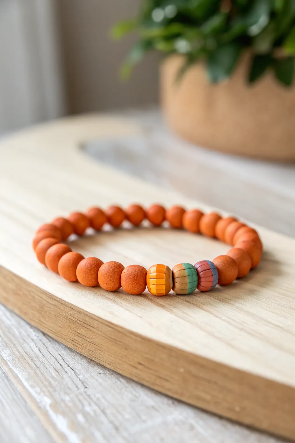Add a burst of color to your day with this vibrant rainbow clay bead bracelet!