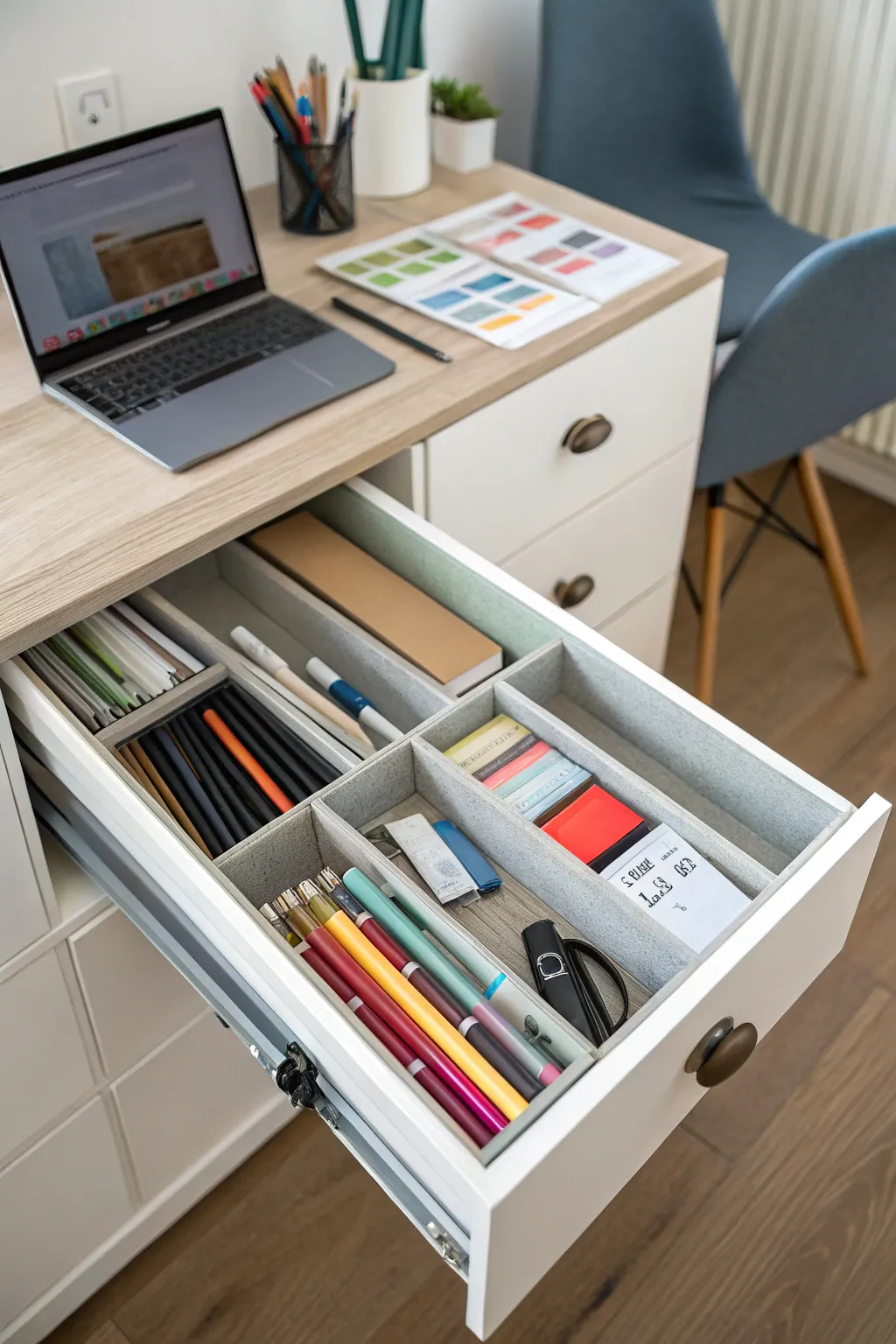 An office drawer transformed by practical dividers