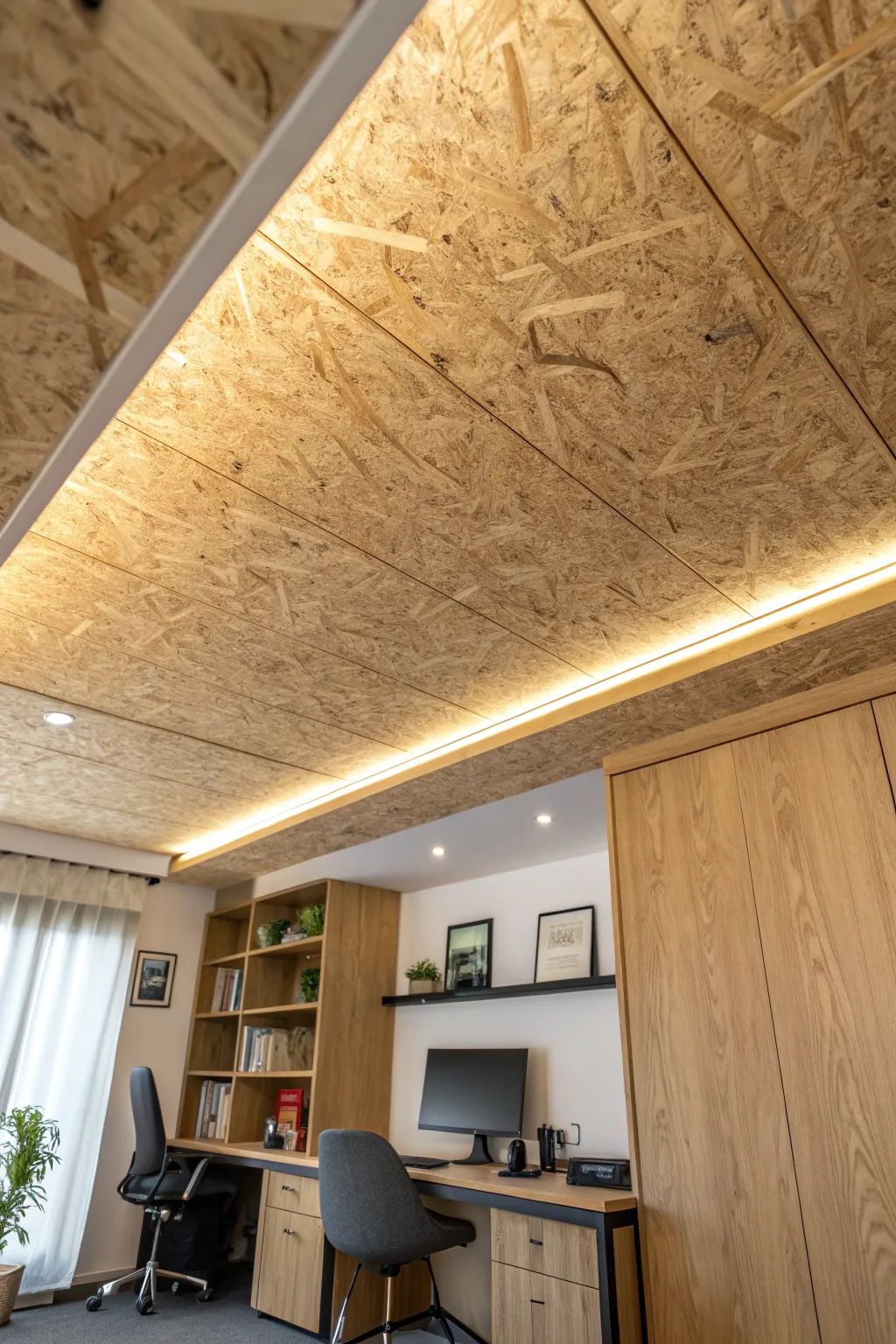 Transform your workspace with the elegance of an OSB ceiling—where craftsmanship meets modern design.