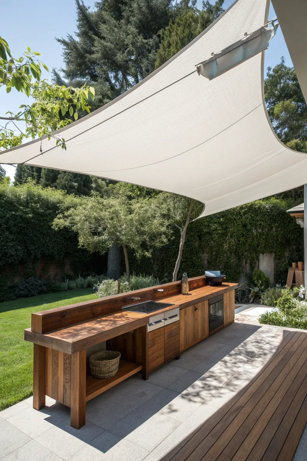 Elevate your outdoor workspace with a stylish sail shade, blending form and function in perfect harmony.