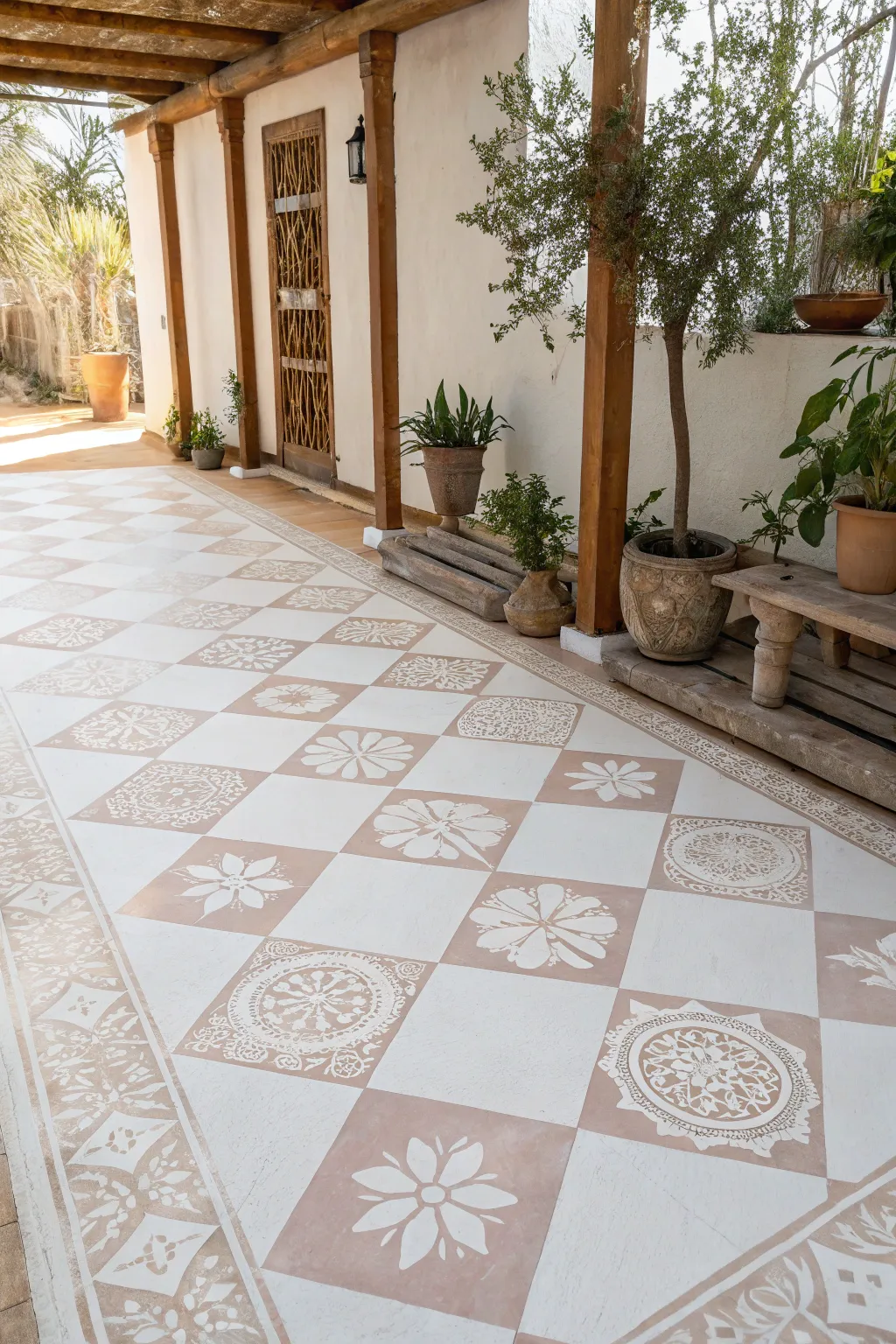 Transform your space with a touch of artistry – a painted floor that combines Scandinavian simplicity with boho charm.