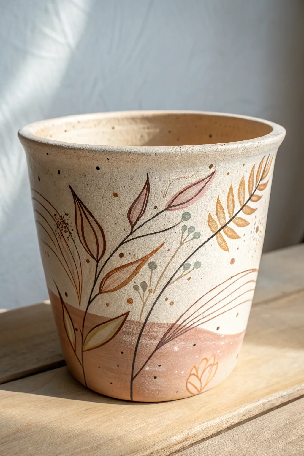 Discover the art of imperfection with this charming hand-painted clay pot, where every brushstroke tells its own story.