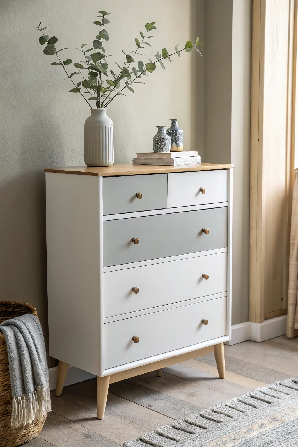Elevate your space with a charming two-tone chest of drawers, where simplicity meets elegance.