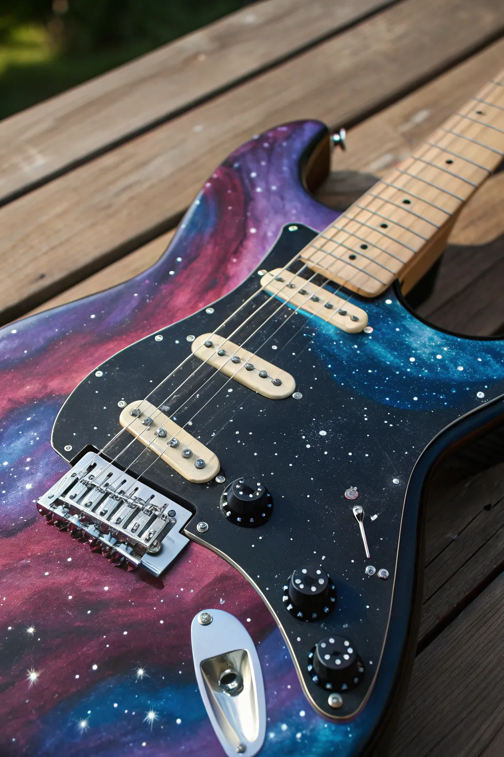 Strum the stars: Transform your guitar with a cosmic galaxy design.