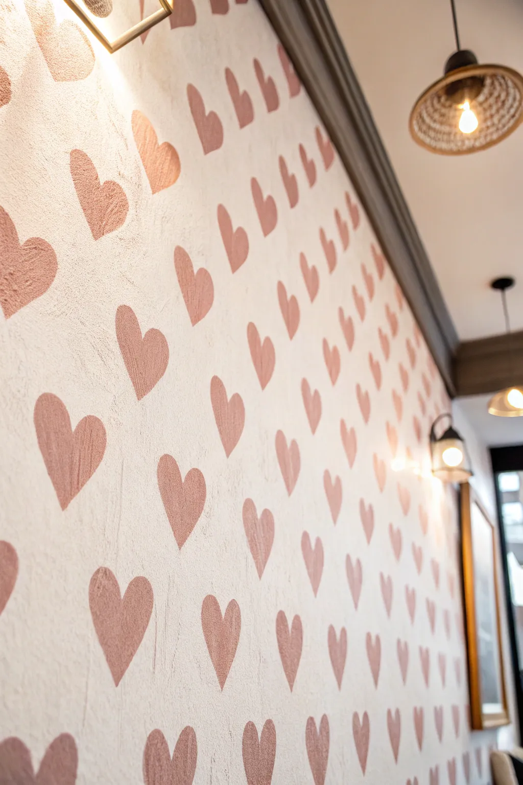 Transform your space with romantic heart stencils in powder pink – where minimalism meets Boho charm!