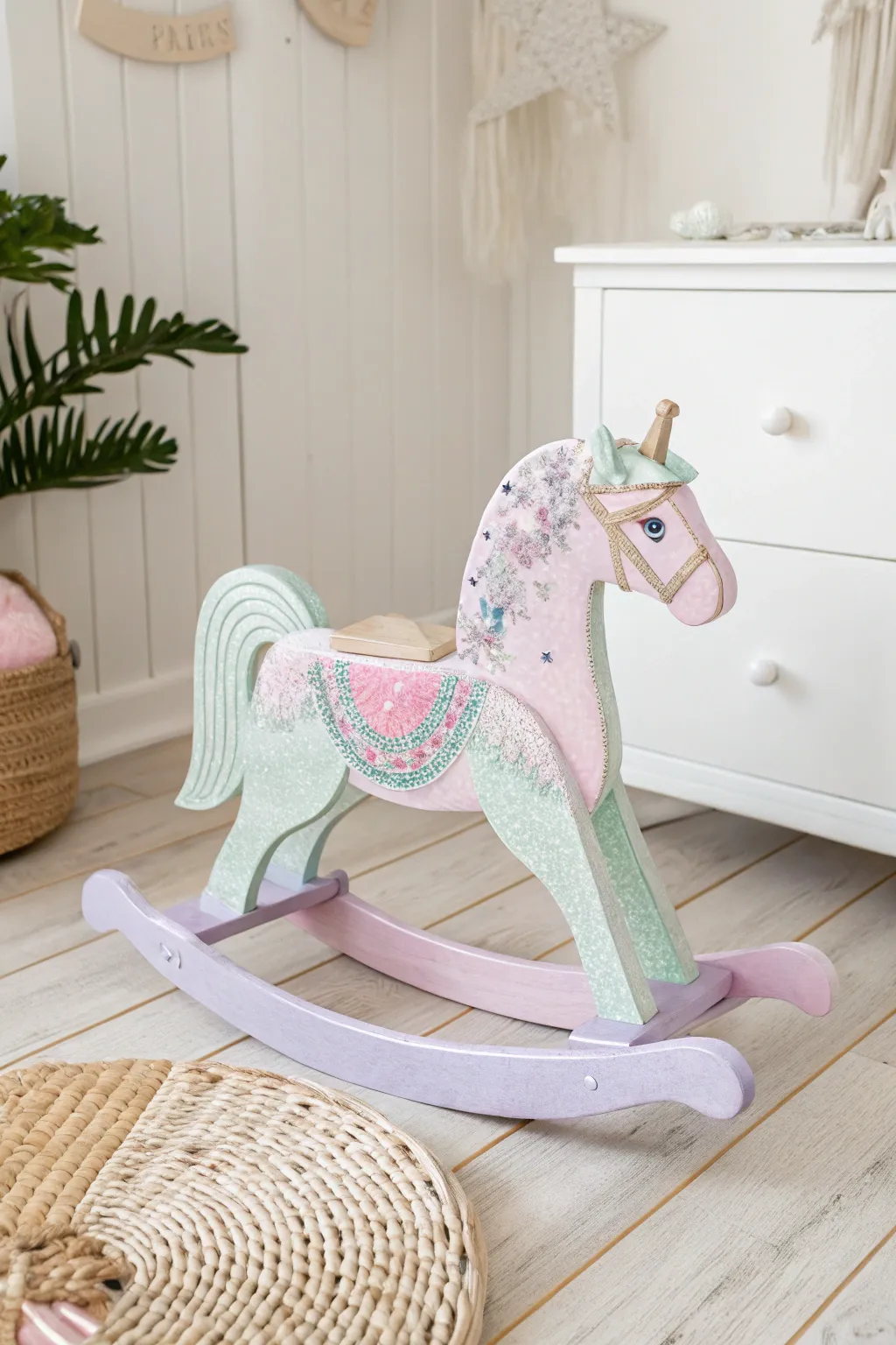 Transform your child's playtime into a fairytale with this enchanting pastel rocking horse!