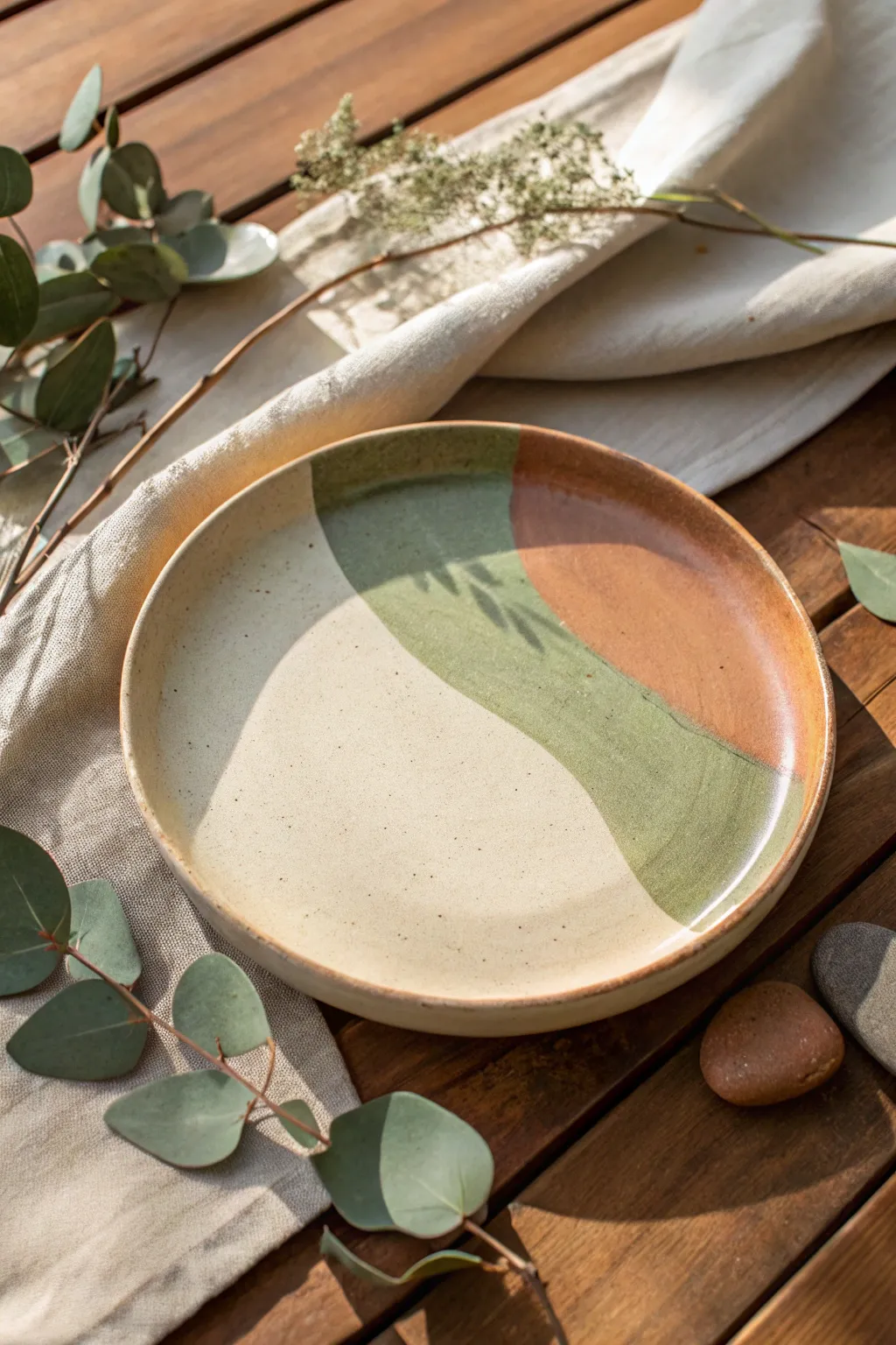 Embrace the beauty of nature's palette with this earthy, handcrafted plate design.