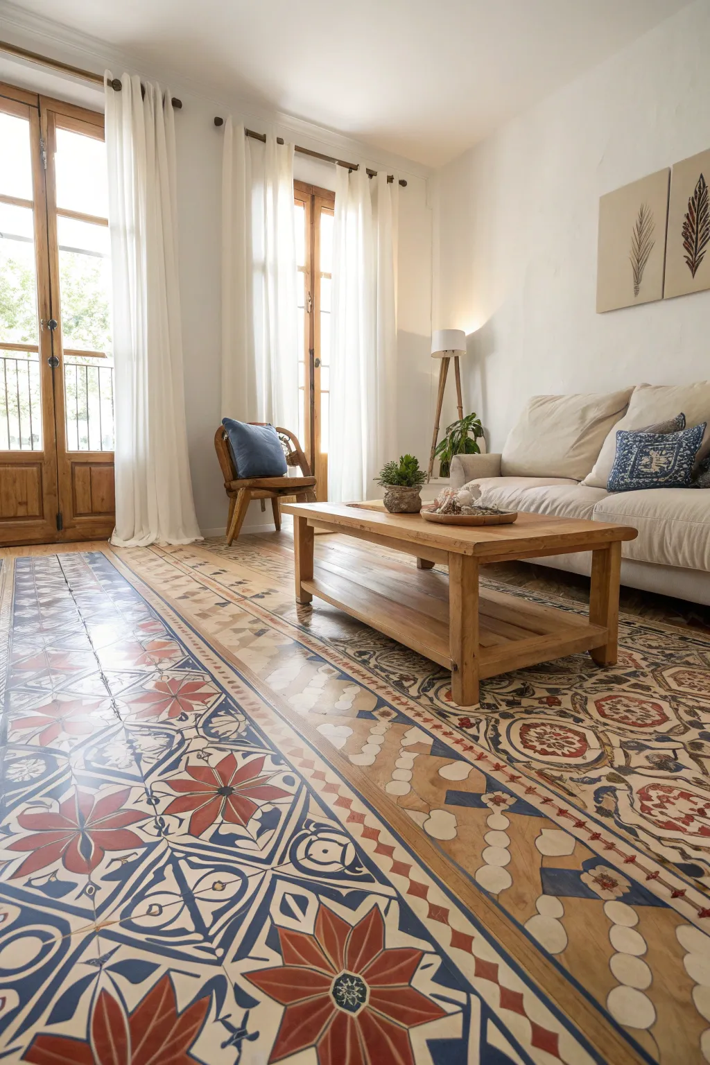 Transform your floors with stunning stencil art for a striking first impression.